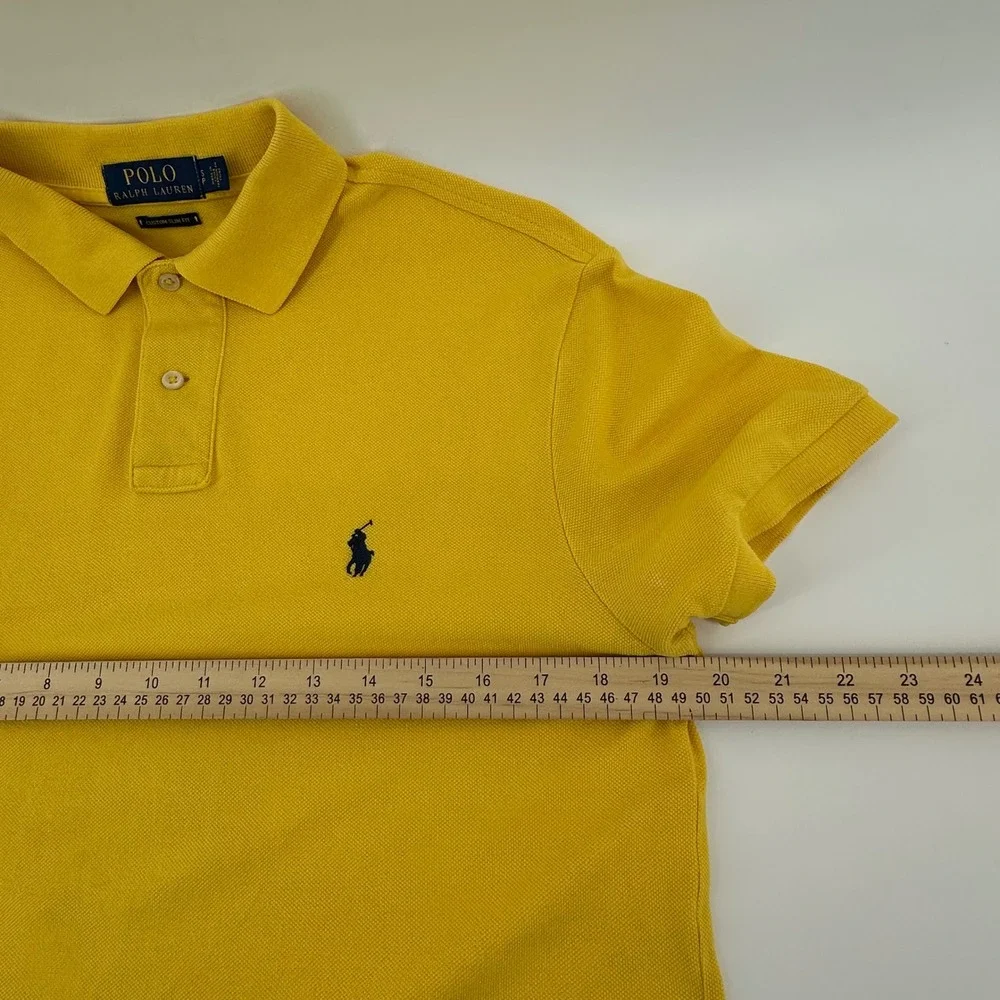 Polo Ralph Lauren Mens Custom Slim Fit Pique Polo Shirt Yellow Small RN 41381